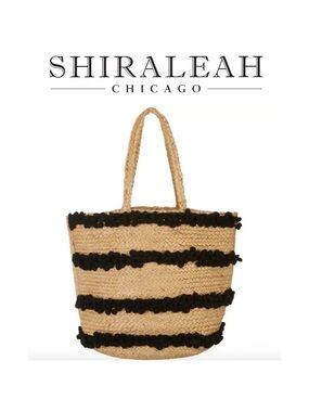 Shiraleah Aubrey big Pompom Jute Tote bag jute beach travel